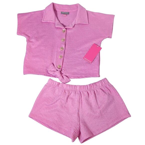 Vince Camuto Girl's Pink Ribbed Knit Short Set NWT Size Small Pink Matching Set - Picture 1 of 10